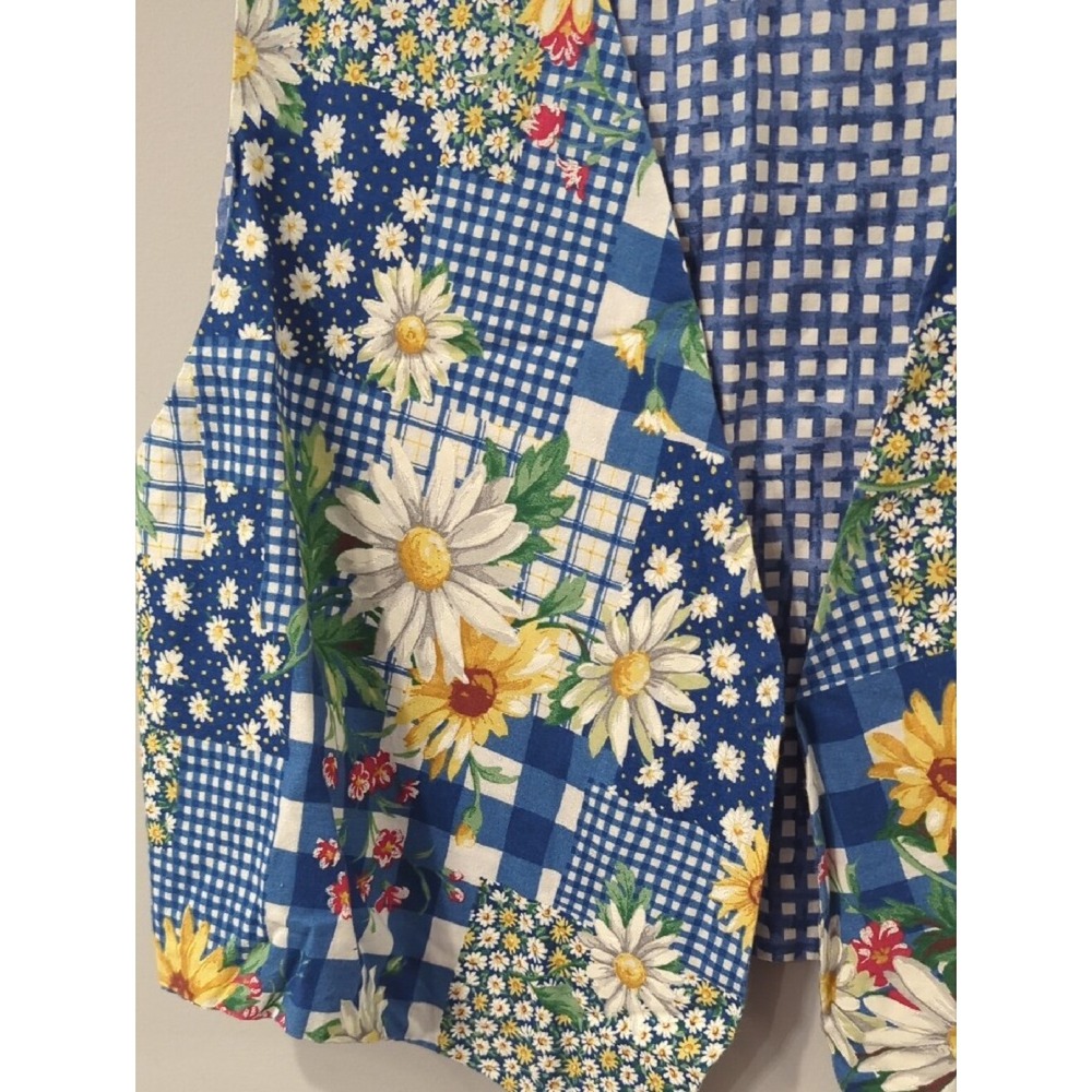 Patchwork Floral Vest Blue Gingham Daisies 23"‎ PTP Reversible Homemade image 2